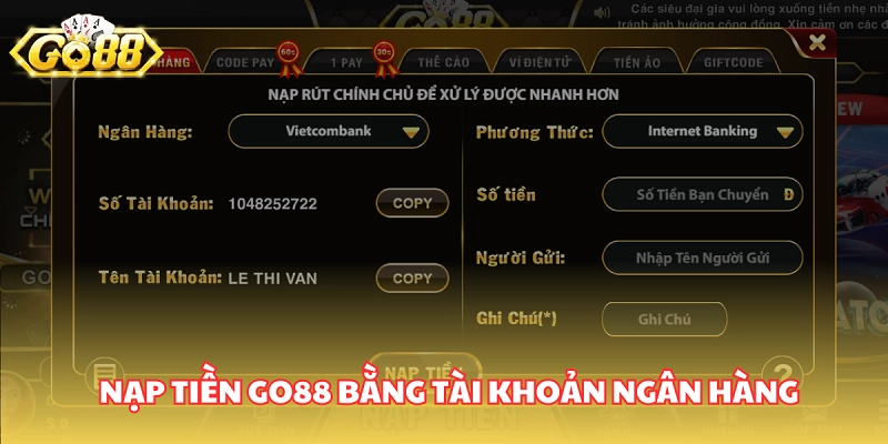 hướng dẫn nạp tiền Go88 chơi tài xỉu